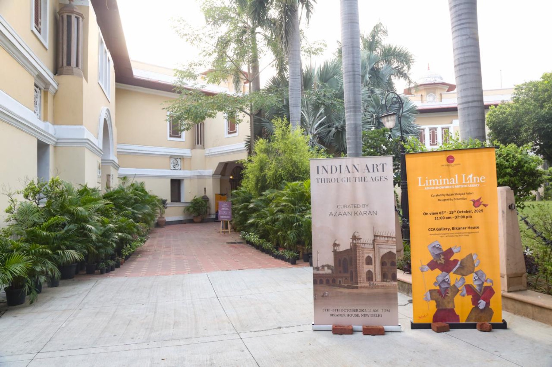 The courtyard of Bikaner House with the Indian Art Through the Ages banner at the entrance.